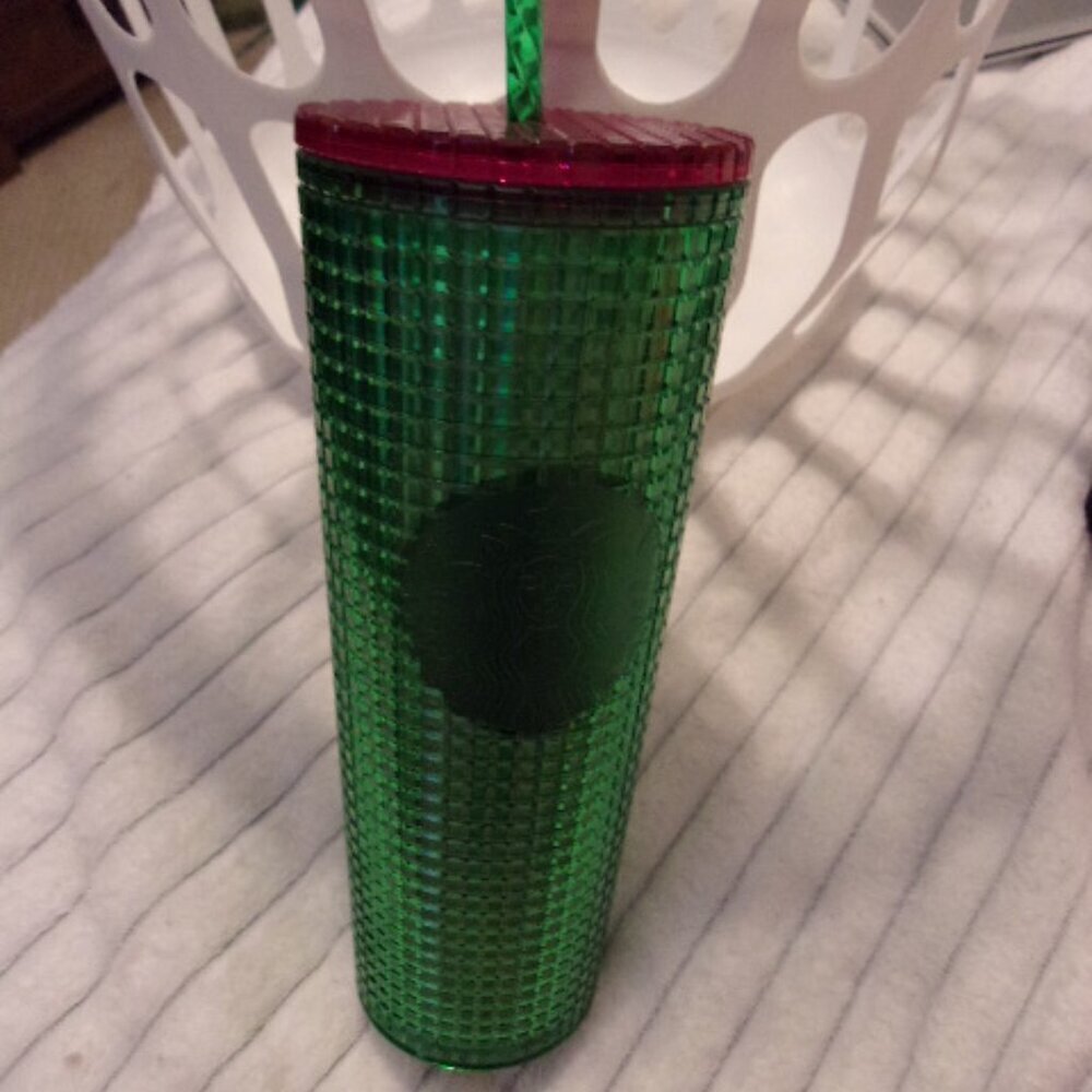 Starbucks Spring 2023 Watermelon Grid Green w/Green Straw and Pink Lid 24 oz Tum